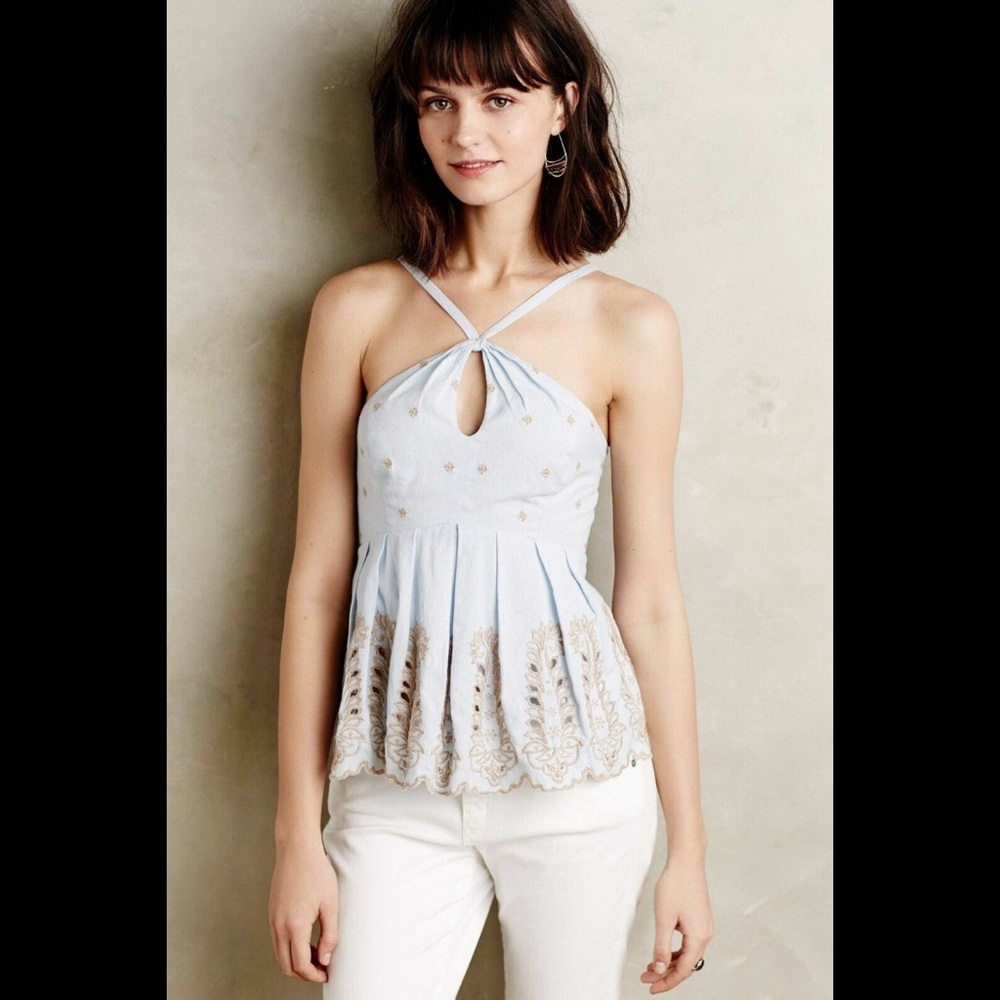 Anthropologie Moulinette Soeurs Embroidered Peplum Halter Top Size Small